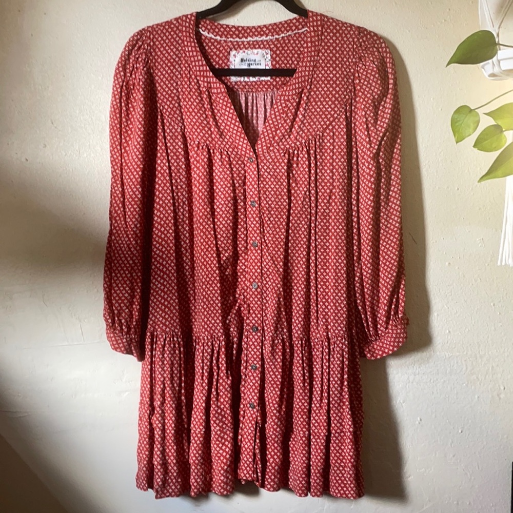 Holding Horses orange and white 3/4 sleeve tunic top